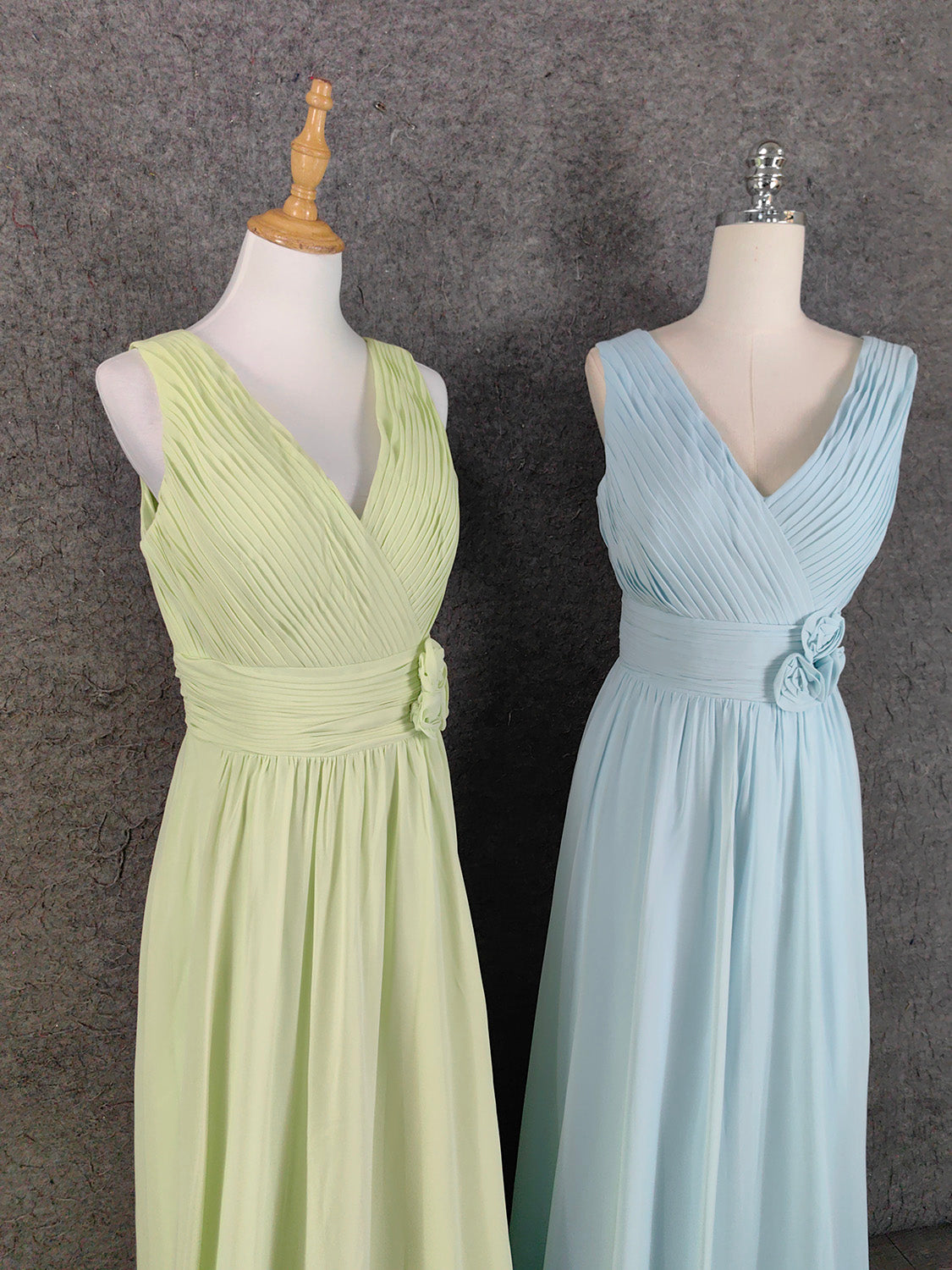 Elegant Light Green A-Line V-Neck Sleeveless Ruffled Chiffon Long Prom Dresses Evening Dresses