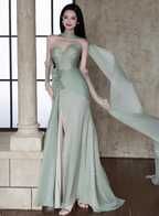 Elegant Light Mint Green Sweetheart Neck 3D Floral Split Chiffon Prom Dresses Evening Dresses