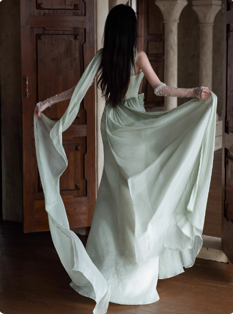 Elegant Light Mint Green Sweetheart Neck 3D Floral Split Chiffon Prom Dresses Evening Dresses