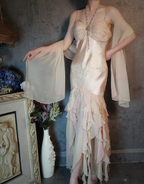 Elegant Light Pink Mermaid Beaded Layered Ruffled Satin Prom Dresses Evening Dresses