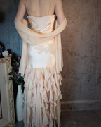 Elegant Light Pink Mermaid Beaded Layered Ruffled Satin Prom Dresses Evening Dresses