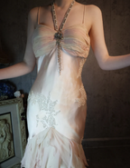 Elegant Light Pink Mermaid Beaded Layered Ruffled Satin Prom Dresses Evening Dresses