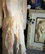 Elegant Light Pink Mermaid Beaded Layered Ruffled Satin Prom Dresses Evening Dresses