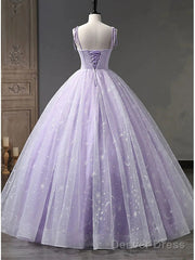 Elegant Light Purple A-Line Tulle Straps Long Prom Dress Evening Dress,