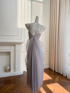 Elegant Light Purple Strappy V-Neck Chiffon Long Prom Dresses Evening Dresses