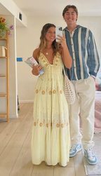 2026 New A Line Spaghetti Strap Embroidered Light Yellow Satin Prom Dresses Outfits
