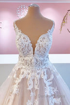 Elegant Long A Line Appliques Lace Tulle Sweetheart Backless Wedding Dresses