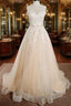 Elegant Long A Line Appliques Lace Tulle Wedding Dresses