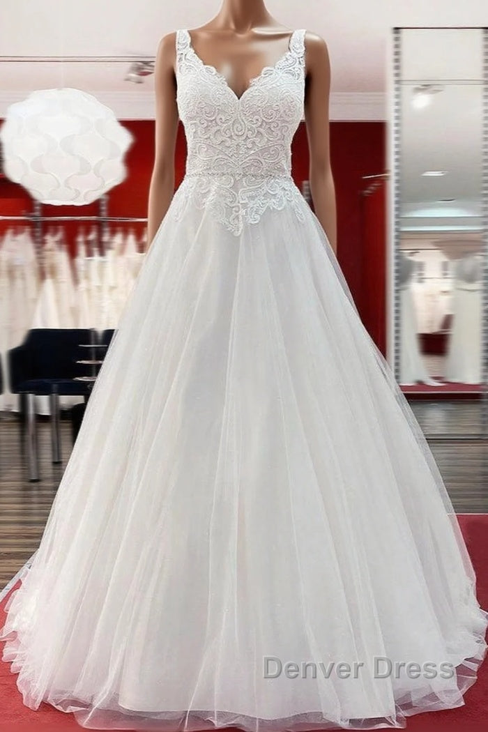 Elegant Long A-line Princess Tulle Sweetheart Ruffles Wedding Dresses Main image