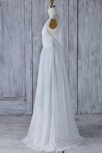 Elegant Long A Line Ruffle Lace Chiffon Wedding Dresses