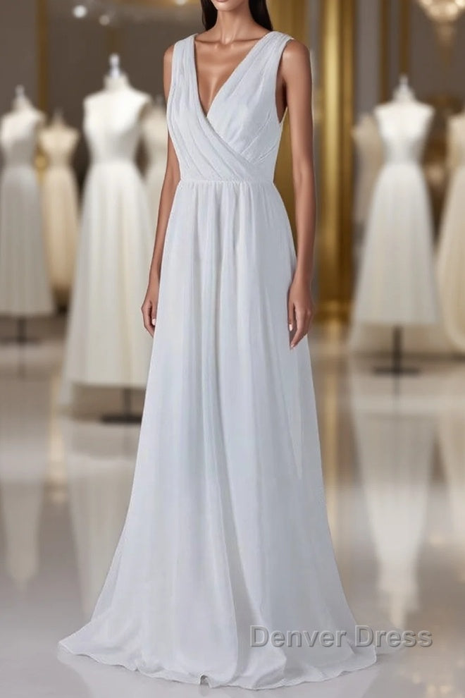 Elegant Long A Line Ruffle Lace Chiffon Wedding Dresses Main image