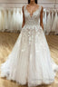 Elegant Long A-Line Sweetheart Appliques Lace Tulle Wedding Dresses
