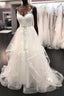 Elegant Long A Line Tulle Lace V Neck Spaghetti Straps Wedding Dresses