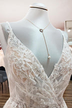 Elegant Long A Line V Neck Sleeveless Ruffles Backless Wedding Dresses