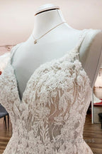 Elegant Long A Line V Neck Sleeveless Ruffles Backless Wedding Dresses