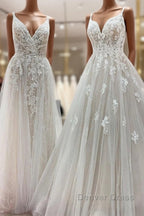 Elegant Long A Line V Neck Sleeveless Ruffles Backless Wedding Dresses