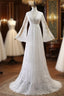 Elegant Long A Line V Neck Tulle Lace Wedding Dresses with Sleeves