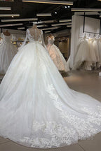 Elegant Long Ball Gown Sweetheart Tulle Wedding Dresses with Sleeves