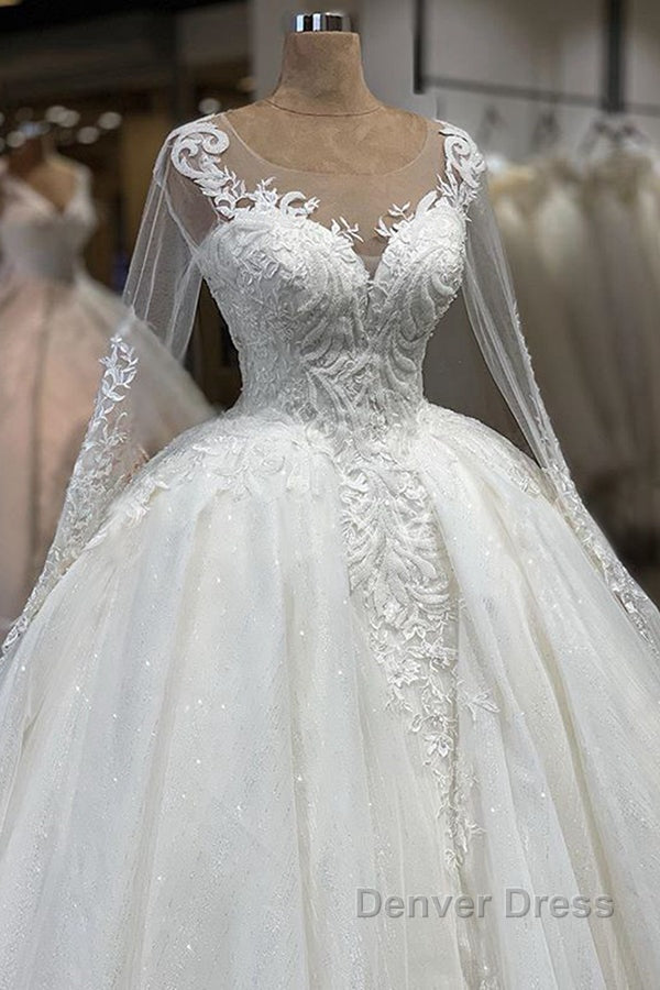 Elegant Long Ball Gowns Sweetheart Tulle Wedding Dresses with Sleeves