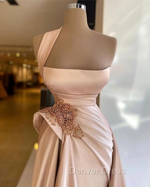Elegant Long Champagne High Split Prom Dresses Secondary image