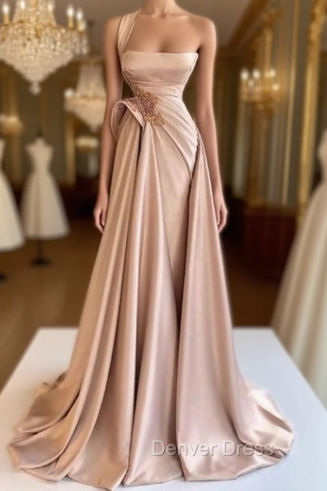 Elegant Long Champagne High Split Prom Dresses Main image