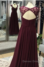 Elegant Long Chiffon Backless Bridesmaid Dresses Lace Cap Sleeves