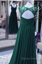 Elegant Long Chiffon Backless Bridesmaid Dresses Lace Cap Sleeves