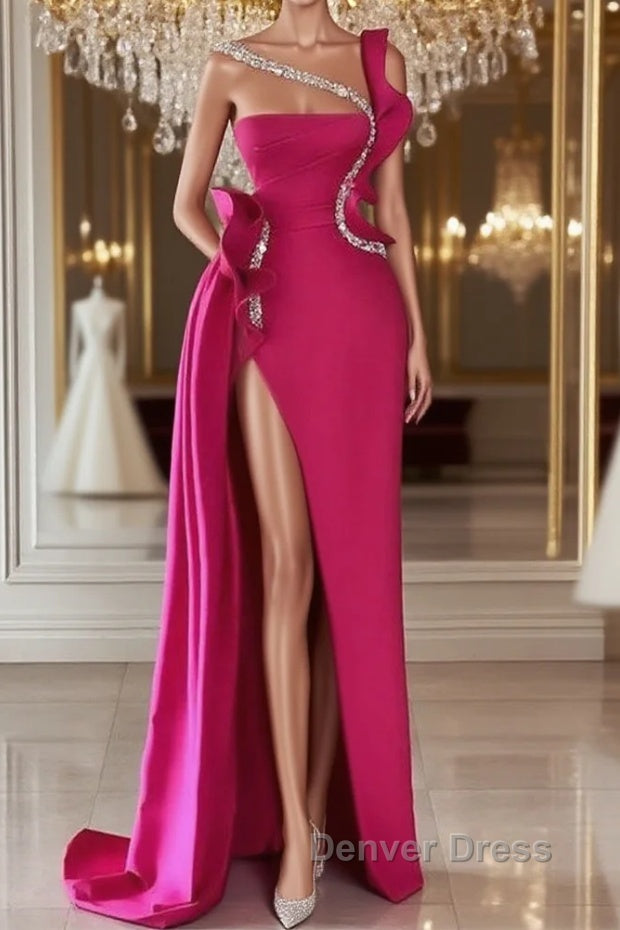 Elegant Long Glitter Sleeveless Front Split Long Prom Dresses With Ruffles Long Main image