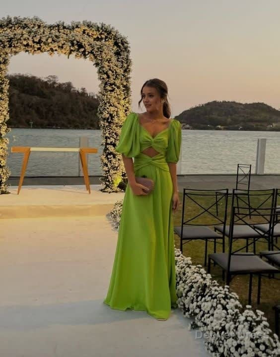 Elegant Long Green Half Sleeves Prom Dresses 22th Birthday Outfits Secondary image