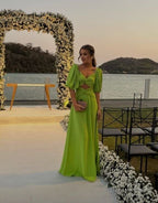 Elegant Long Green Half Sleeves Prom Dresses 22th Birthday Outfits