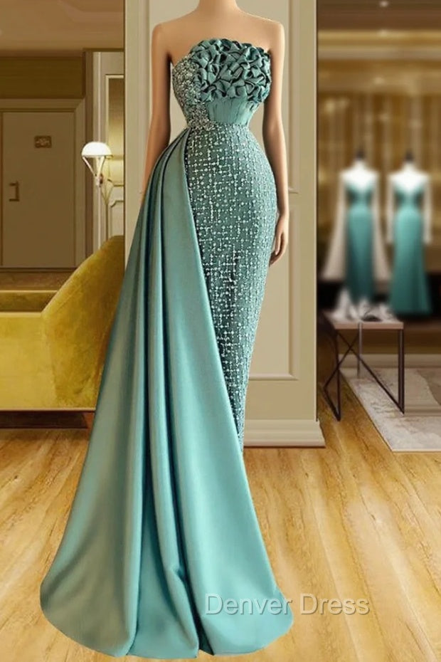 Elegant Long Green Mermaid Sleeveless Beading Prom Dresses With Ruffles Long Main image