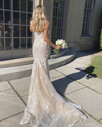 Elegant Long Mermaid Lace Applique Prom Dress Wedding Dress Prom Dresses