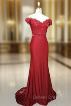Elegant Long Mermaid Spandex Off Shoulder Party Dresses, Wine Red Bridesmaid Dresses