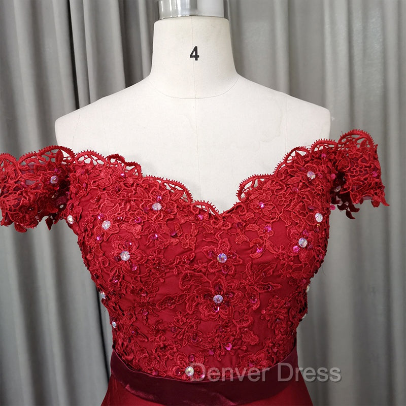 Elegant Long Mermaid Spandex Off Shoulder Prom Dress, Wine Red Bridesmaid Dresses