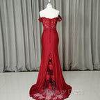 Elegant Long Mermaid Spandex Off Shoulder Party Dresses, Wine Red Bridesmaid Dresses