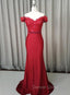 Elegant Long Mermaid Spandex Off Shoulder Party Dresses, Wine Red Bridesmaid Dresses