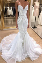 Elegant Long Mermaid Sweetheart Sequins Wedding Dresses