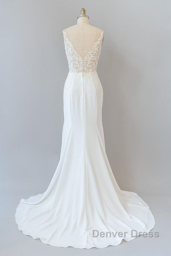 Elegant Long Mermaid V-neck Lace Backless Wedding Dresses Secondary image