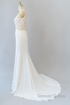 Elegant Long Mermaid V-neck Lace Backless Wedding Dresses