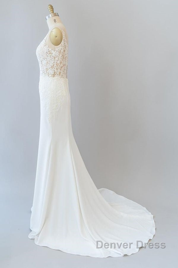 Elegant Long Mermaid V-neck Lace Backless Wedding Dresses