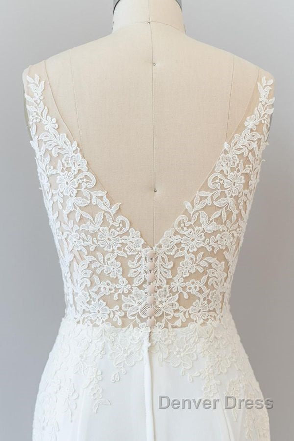 Elegant Long Mermaid V-neck Lace Backless Wedding Dresses