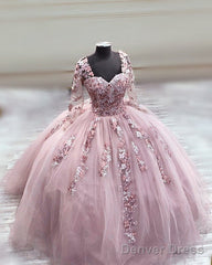 Elegant Long Sleeves Quinceanera Dresses Ball Gown With 3D Flowers