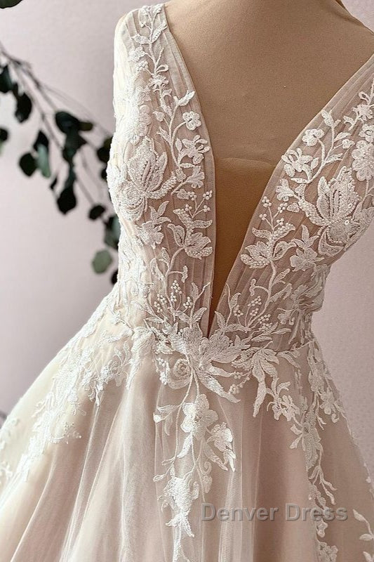 Elegant Long Sweetheart A Line Tulle Appliques Lace Wedding Dresses Secondary image
