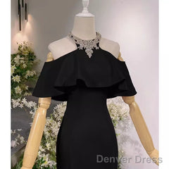 Elegant Mermaid Black Long Prom Dresses Formal Evening Dress