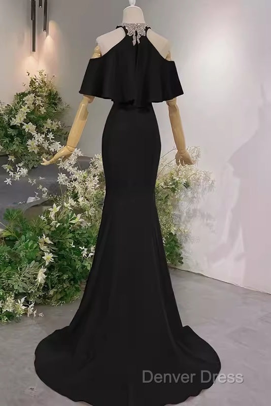 Elegant Mermaid Black Long Prom Dresses Formal Evening Dresses
