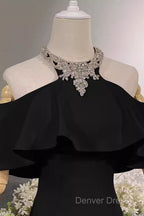 Elegant Mermaid Black Long Prom Dresses Formal Evening Dresses