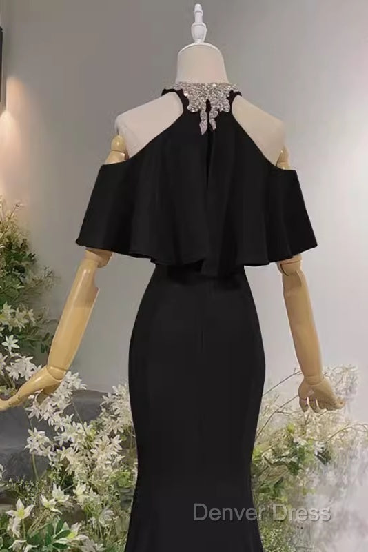 Elegant Mermaid Black Long Prom Dresses Formal Evening Dresses