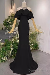Elegant Mermaid Black Long Prom Dresses Formal Evening Dress