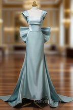 Elegant Mermaid Bow Satin Long Prom Dress