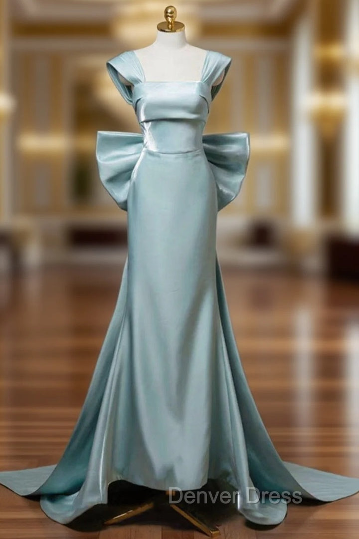 Elegant Mermaid Bow Satin Long Prom Dress